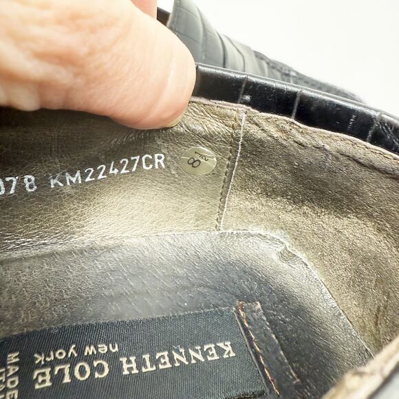 Vintage 90s Kenneth Cole Black Leather Croc Embossed Loafers 8.5 Made in Italy main image 8